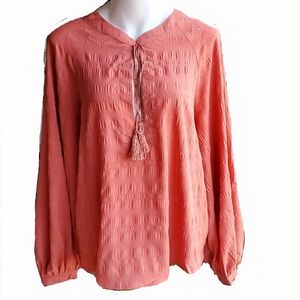 SHEIN MOTF Orange Boho Peasant Blouse Tassels Size 2X